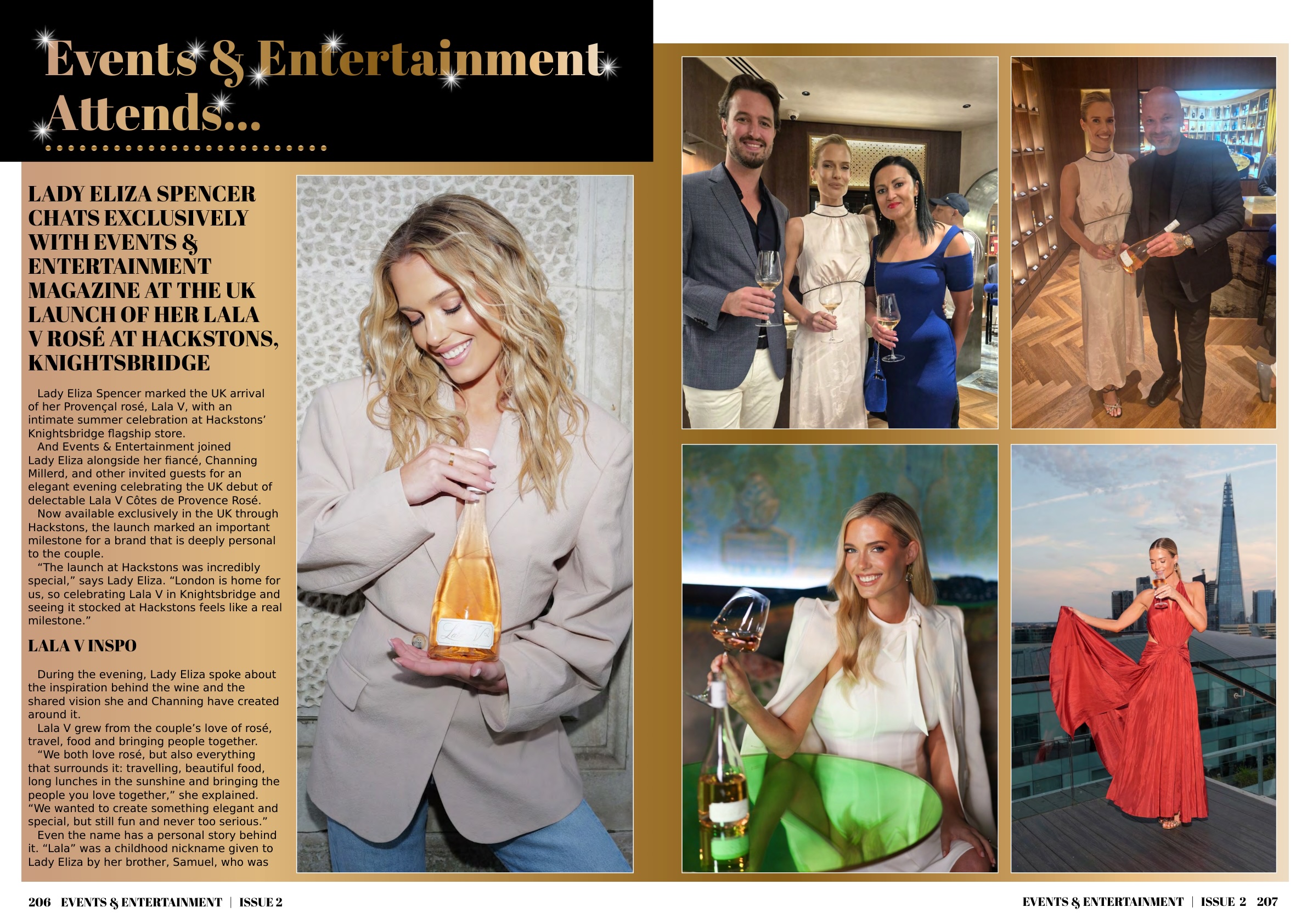 Lady Eliza Spencer chats exclusively with Events & Entertainment Magazine at the UK launch of her Lala V rosé at Hackstons, Knightsbridge